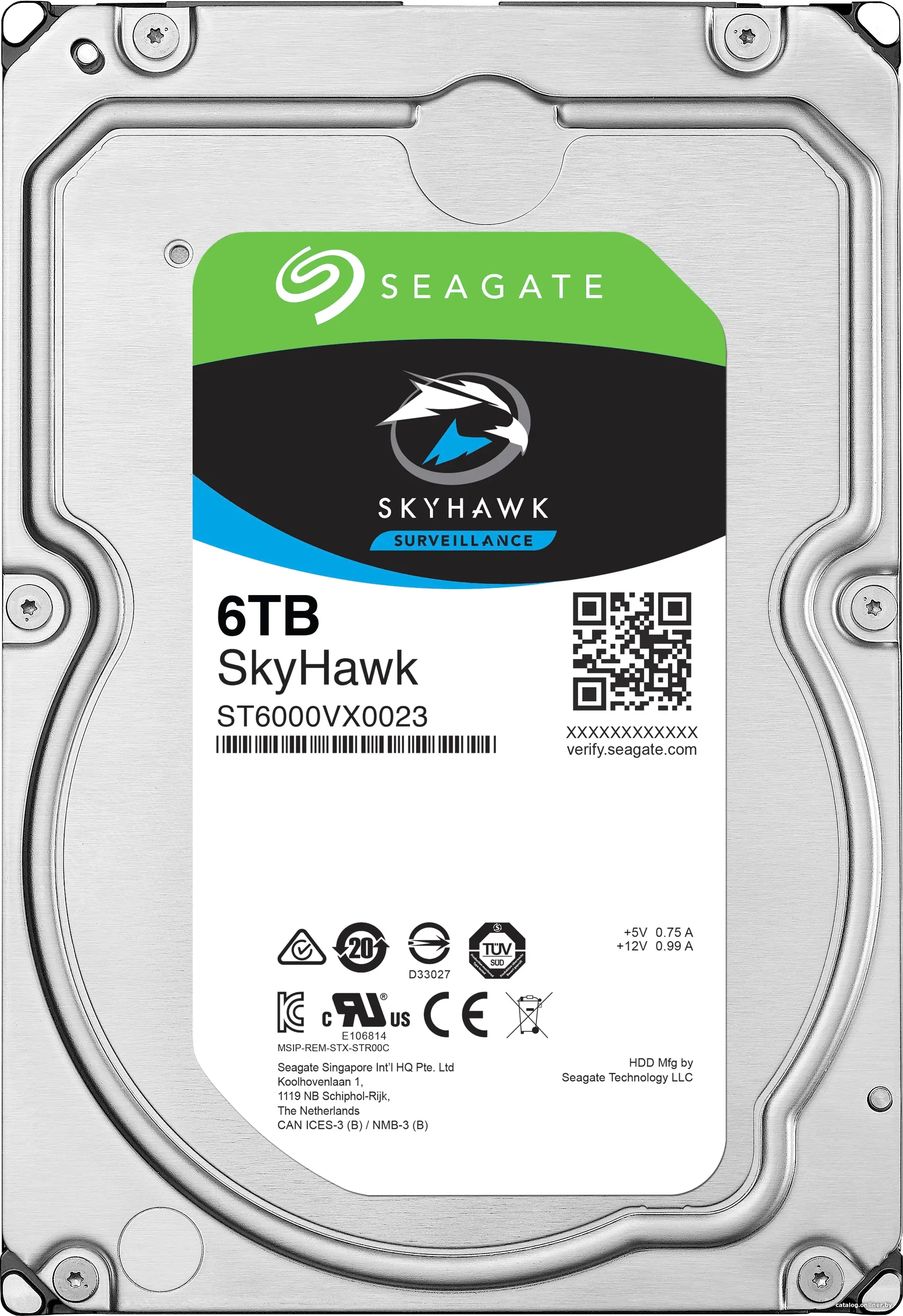 Жёсткий диск HDD 6 Tb SATA 6Gb/s Seagate Skyhawk [ST6000VX0003] 3.5" 7200rpm 256Mb