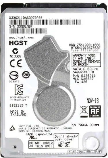 Купить Жесткий диск HGST Travelstar Z5K1000 1TB HTS541010A7E630, цена, опт и розница