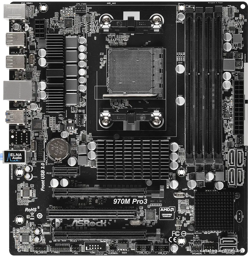 М/плата AM3+ ASRock 970M Pro3 (RTL) [AMD 970] 2xPCI-E+GbLAN SATA MicroATX 4DDR3