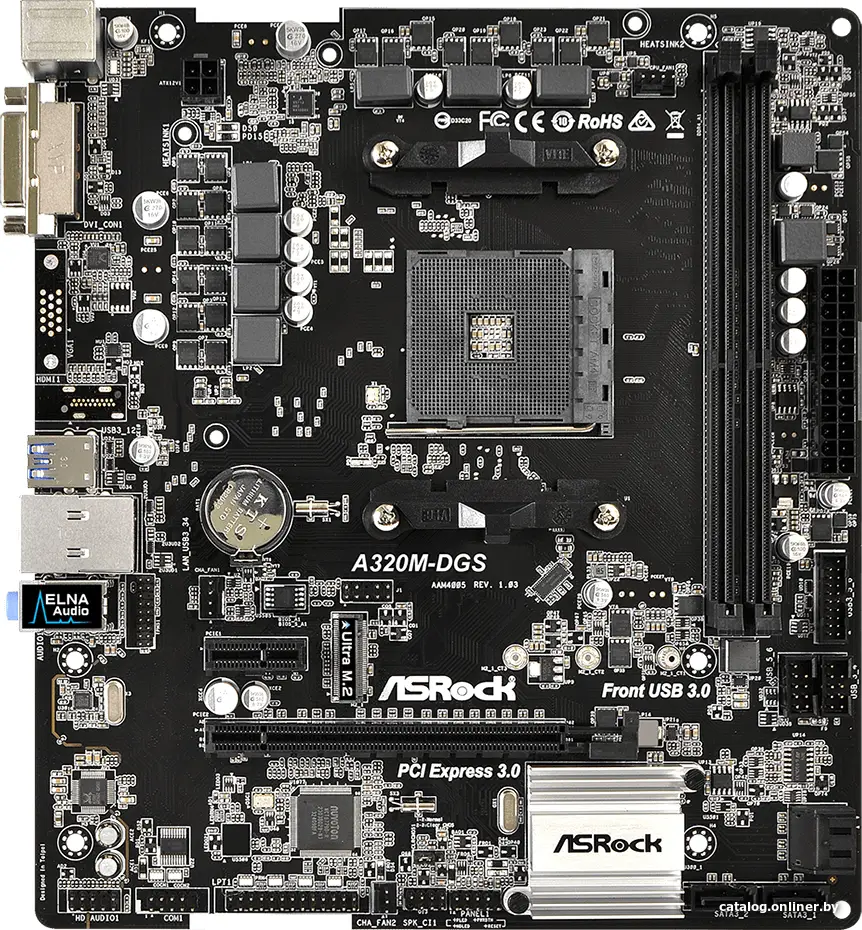 М/плата AM4 ASRock A320M-DGS (RTL) [A320] PCI-E DVI GbLAN SATA RAID MicroATX 2DDR4