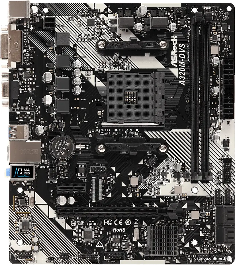 Мат. плата ASRock A320M-DVS R4.0 (RTL) AM4 [A320] PCI-E Dsub+DVI GbLAN SATA RAID MicroATX 2DDR4