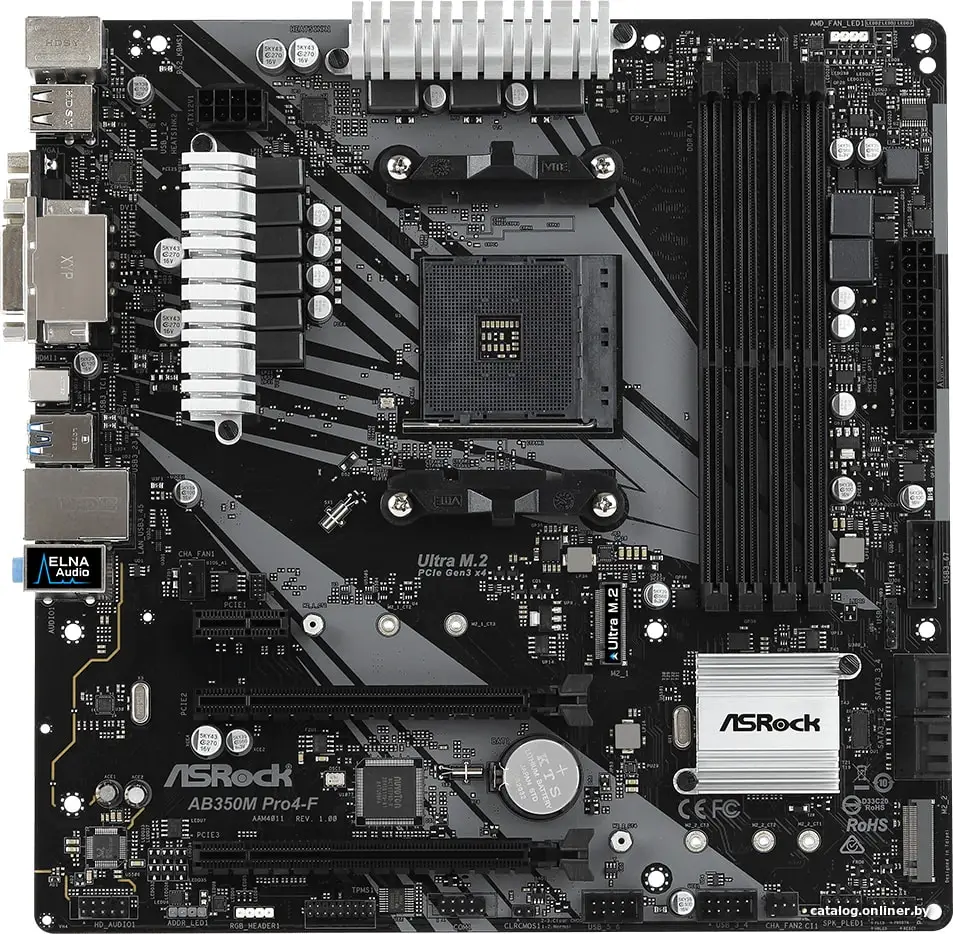 М/плата AM4 ASRock AB350 PRO4 (RTL) [B350] 2xPCI-E Dsub+DVI+HDMI GbLAN SATA RAID ATX 4DDR4