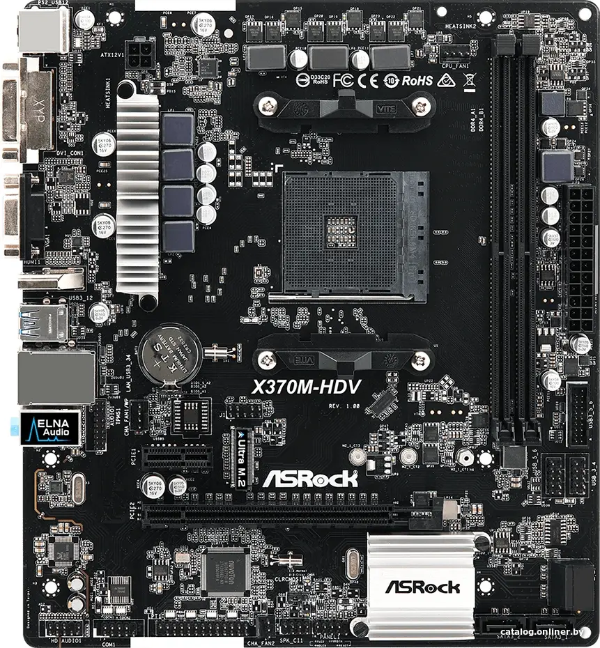 М/плата AM4 ASRock X370M-HDV (RTL) [X370] PCI-E Dsub+DVI+HDMI GbLAN SATA RAID MicroATX 2DDR4