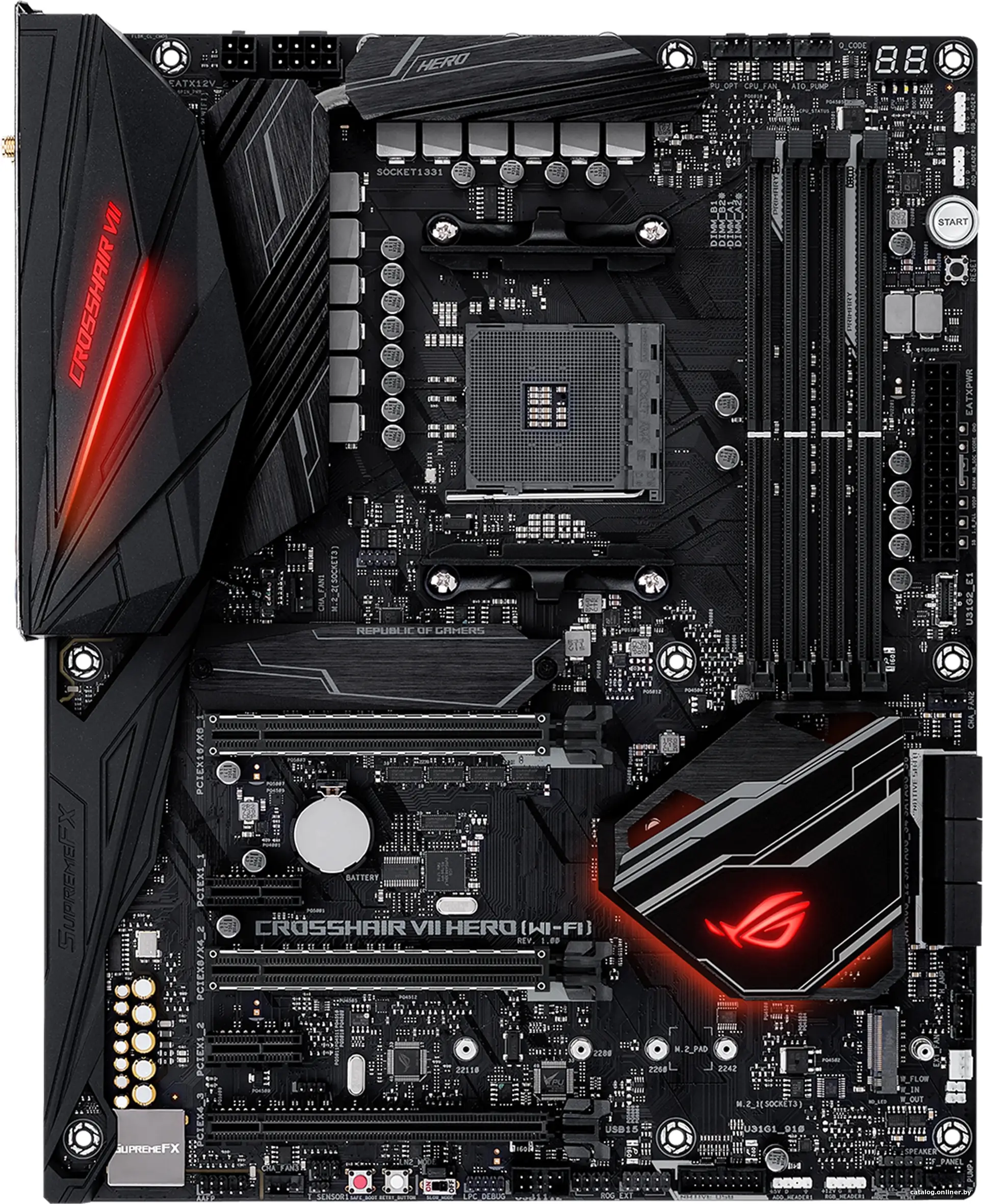 Материнская плата ASUS Crosshair VII HERO (RTL) AM4 [ X470 ] 3xPCI-E GbLAN SATA ATX 4DDR4