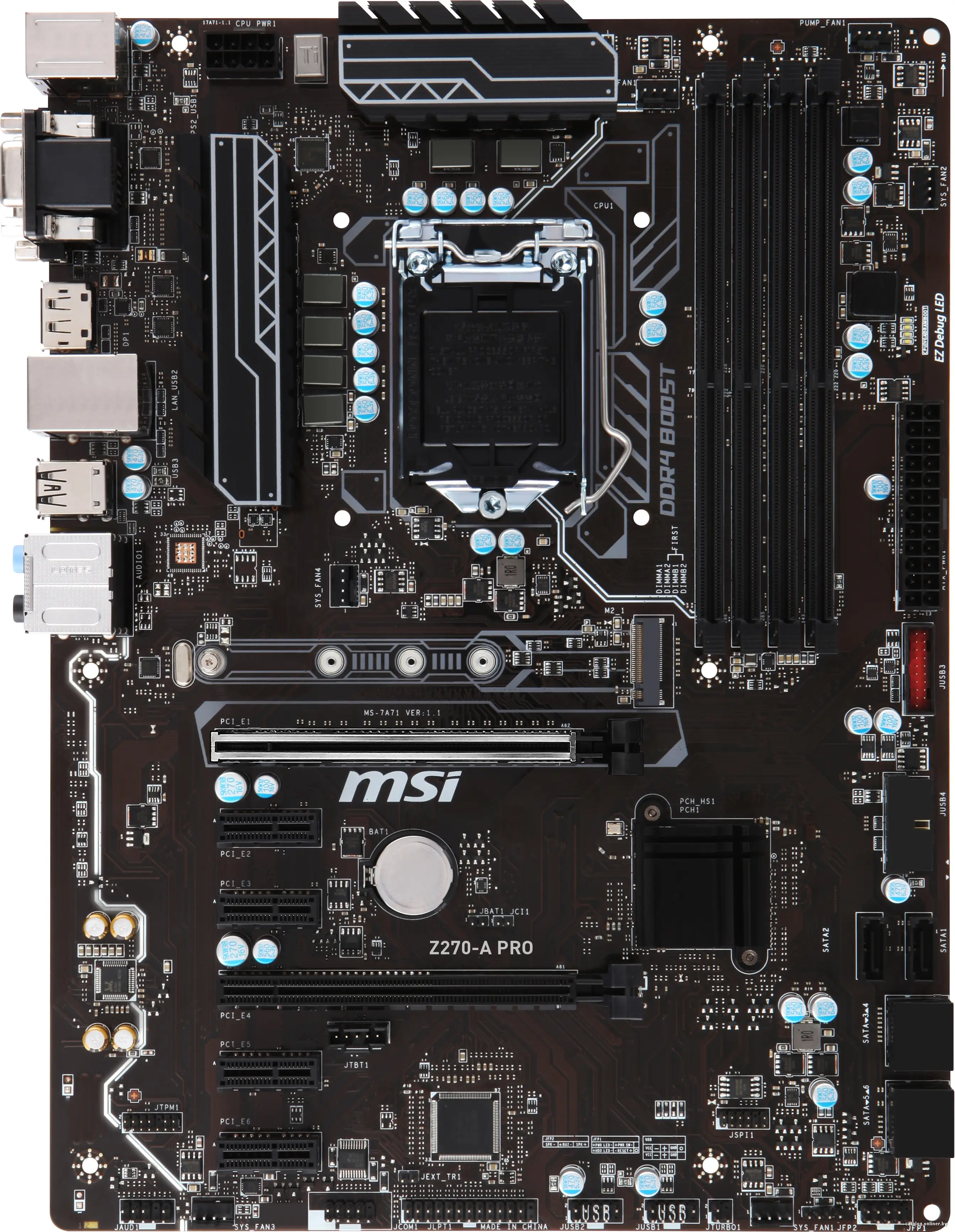 М/плата LGA1151 MSI Z270-A PRO (RTL) [Z270] 2xPCI-E Dsub+DVI+DP GbLAN SATA ATX 4DDR4