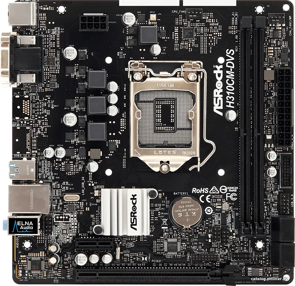 Мат. плата ASRock H310CM-DVS (RTL) LGA1151 [H310] PCI-E Dsub+DVI GbLAN SATA MicroATX 2DDR4