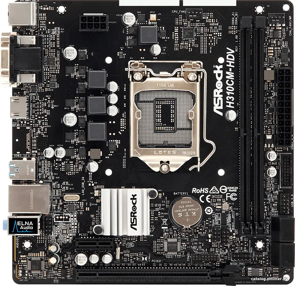 Мат. плата ASRock H310CM-HDV (RTL) LGA1151 [H310] PCI-E Dsub+DVI+HDMI GbLAN SATA MicroATX 2DDR4