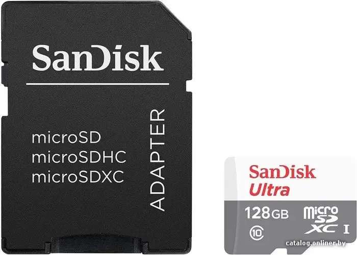 Карта памяти SanDisk Ultra microSDXC 128GB UHS-I + адаптер [SDSQUNB-128G-GN6TA]