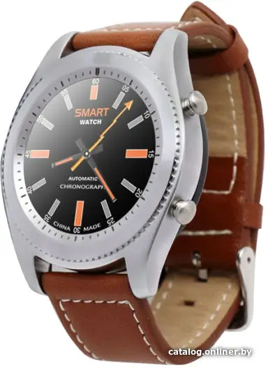 Умные часы NO.1 S9 (серебристый, коричневый кожаный ремешок)