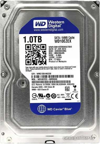 Жесткий диск HDD 1 Tb SATA 6Gb/s Western Digital Blue [WD10EZEX] 3.5" 7200rpm 64Mb