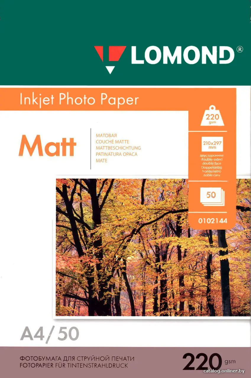 Купить Фотобумага Lomond INK JET матовая двухсторонняя A4 220 г/кв.м. 50 листов (0102144), цена, опт и розница
