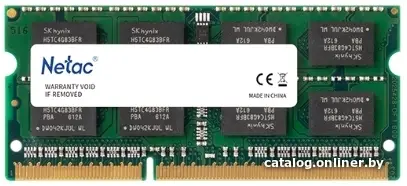 Купить Оперативная память для ноутбука 4Gb Netac Basic NTBSD3N16SP-04, SODIMM DDR III, PC-12800, 1600MHz, 1.35V, цена, опт и розница