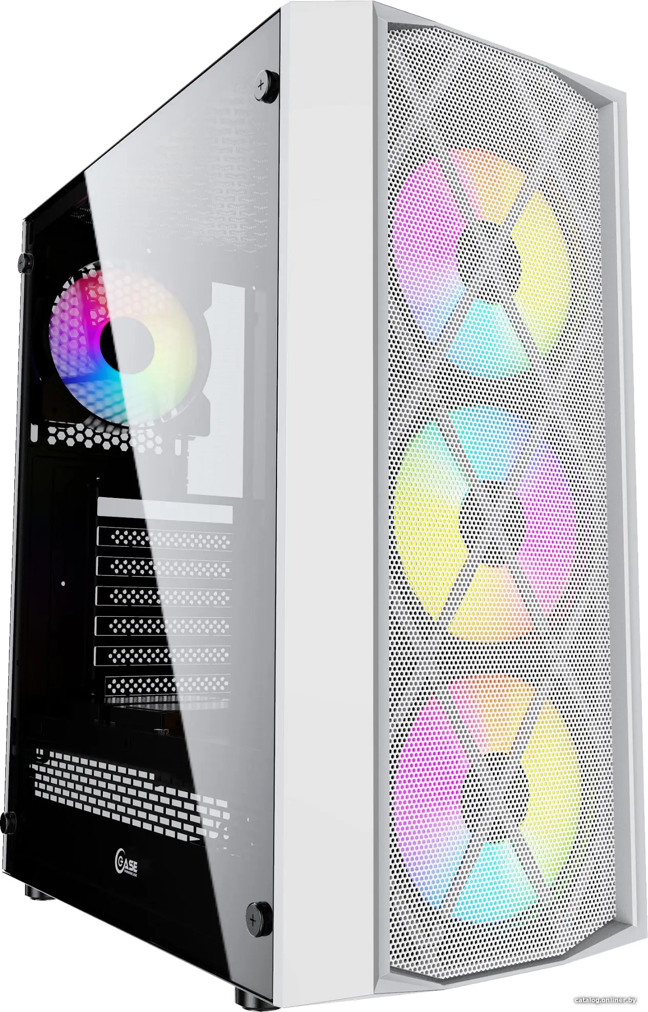 Купить Корпус Powercase Rhombus X4 White, Tempered Glass, Mesh, 4x 120mm 5-color LED fan, белый, ATX  (CMRMW-L4), цена, опт и розница