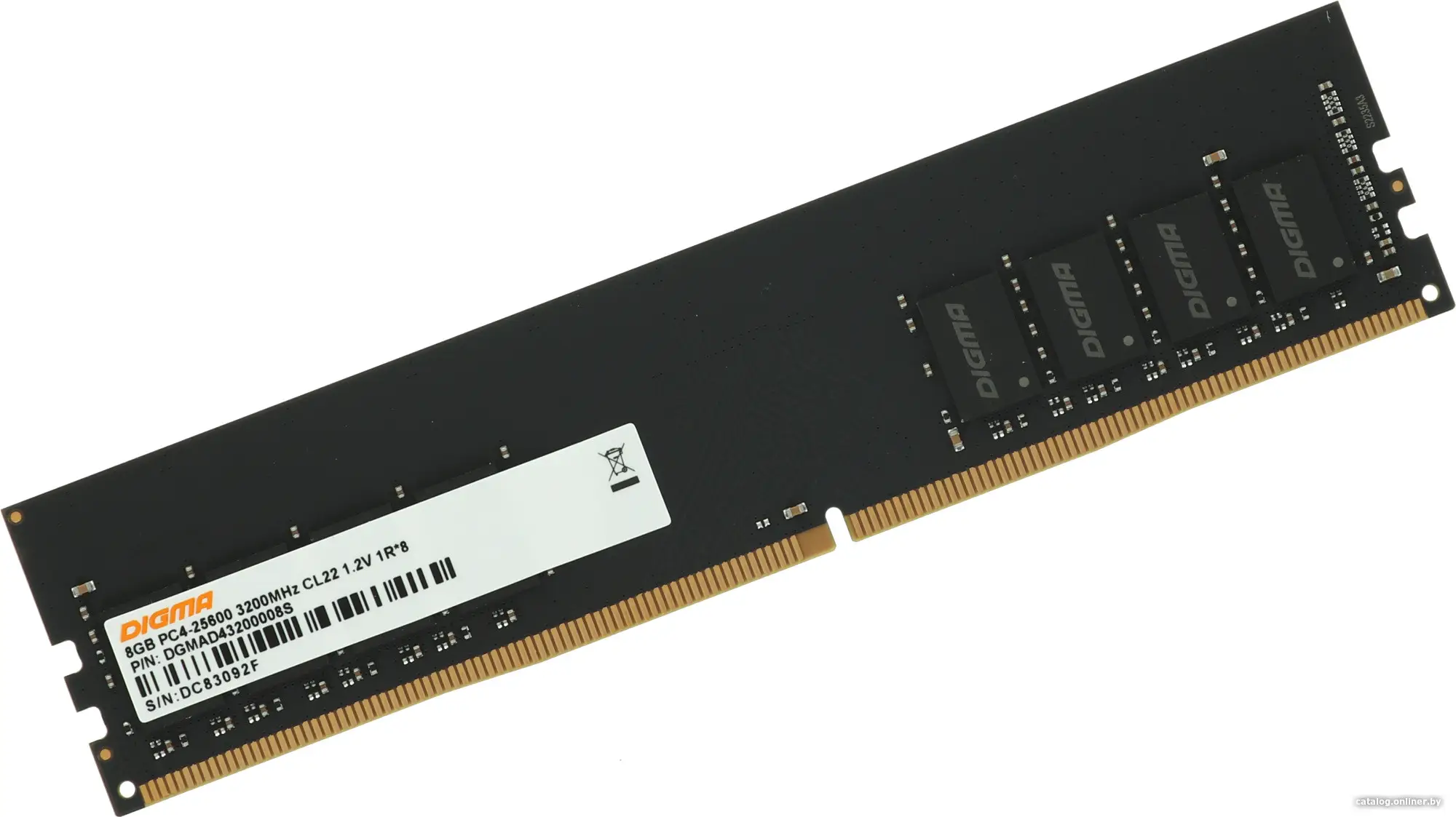 Купить Память DDR4 8Gb 3200MHz Digma DGMAD43200008S RTL PC4-25600 CL22 DIMM 288-pin 1.2В single rank, цена, опт и розница