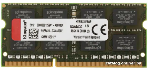 Купить Память DDR3 8Gb 1600MHz Kingston KVR16S11/8WP RTL PC3-12800 CL11 SO-DIMM 204-pin 1.5В, цена, опт и розница