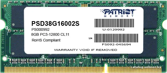 Купить Patriot Signature 8GB DDR3 SO-DIMM PC3-12800 (PSD38G16002S), цена, опт и розница
