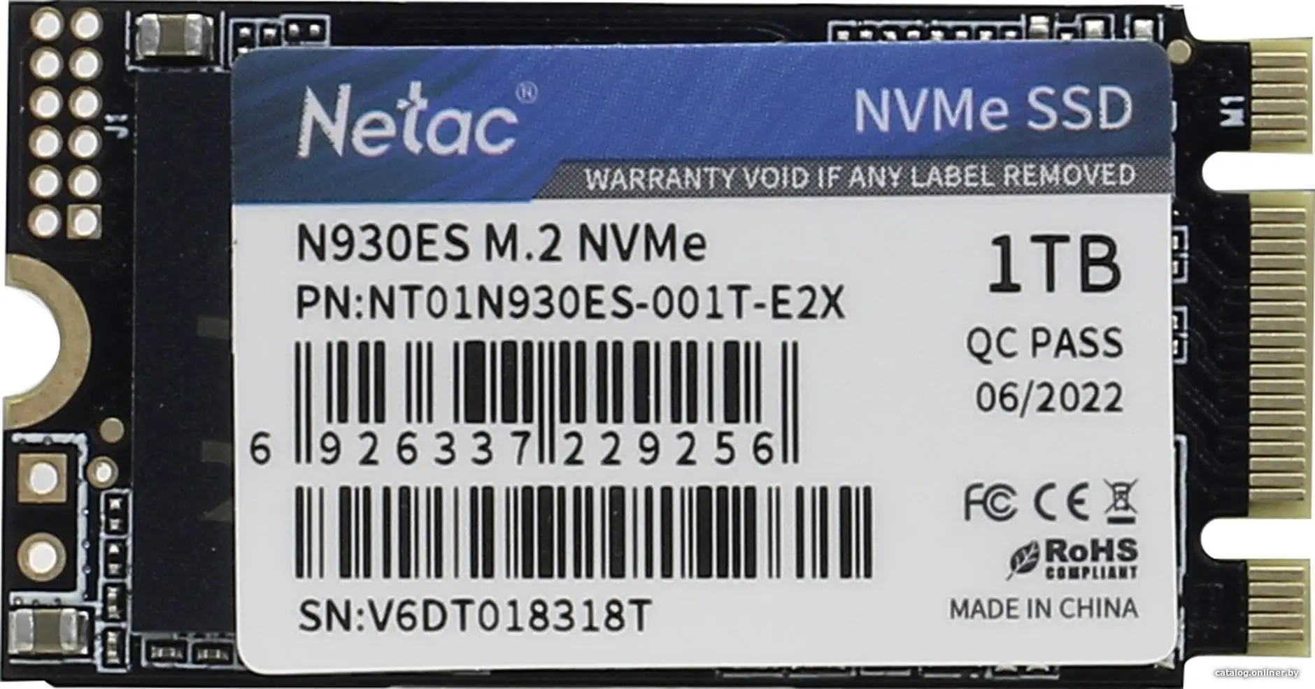 Купить Netac SSD N930ES PCIe 3 x2 M.2 2242 NVMe 3D NAND 1TB, R/W up to 1650/1500MB/s, 3y wty, цена, опт и розница