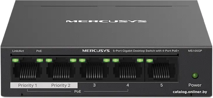 Купить Mercusys MS105GP, настольный коммутатор с 5 гигабитными портами (4 порта PoE+), цена, опт и розница