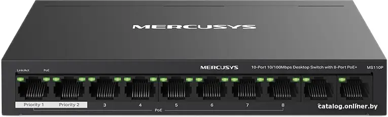 Купить Коммутатор Mercusys MS110P 10x100Mb 8PoE+ 65W неуправляемый, цена, опт и розница
