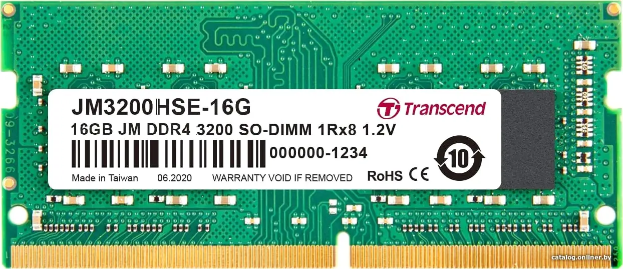 Купить Transcend 16GB JM DDR4 3200Mhz SO-DIMM 1Rx8 2Gx8CL22 1.2V, S, цена, опт и розница