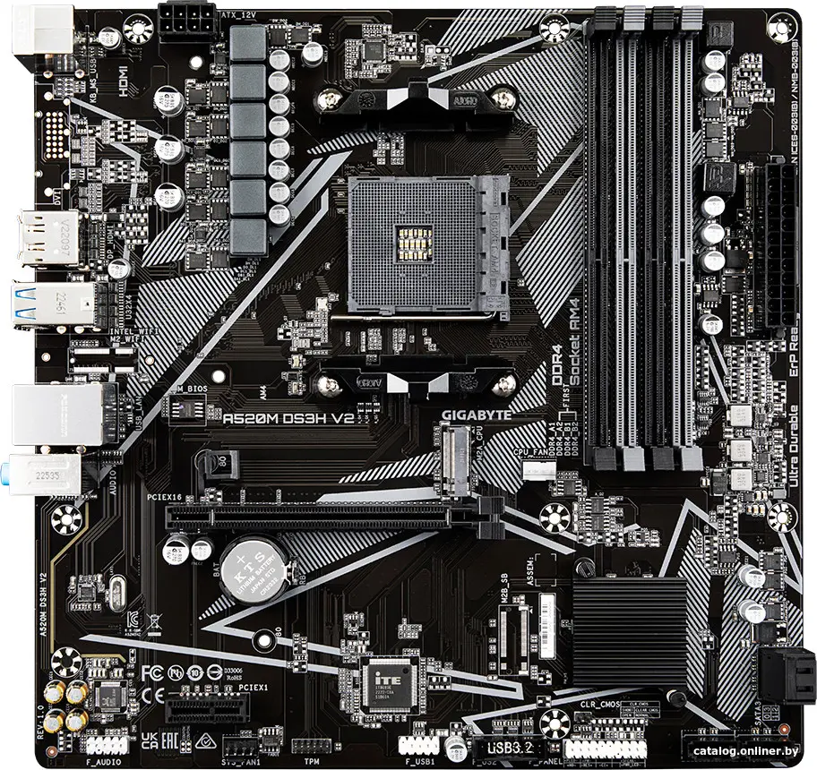 Купить Материнская плата Gigabyte A520M DS3H V2 Soc-AM4 AMD A520 4xDDR4 mATX AC`97 8ch(7.1) GbLAN RAID+HDMI+DP, цена, опт и розница