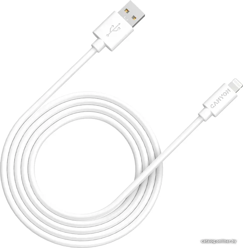 Купить CANYON MFI-12, Lightning USB Cable for Apple , round, PVC, 2M, OD:4.0mm, Power+signal wire: 21AWG*2C+28AWG*2C,  Data transfer speed:26MB/s, White.  With shield , with CANYON logo and CANYON package.  Certification: ROHS, MFI., цена, опт и розница