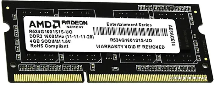 Оперативная память AMD Radeon R5 Entertainment Series 4GB DDR3 Black Bulk (R534G1601S1S-UO)