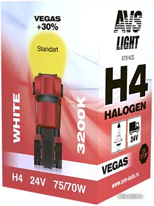 Купить Галогенная лампа AVS Vegas H4 24V 75/70W 1шт [A78142S], цена, опт и розница