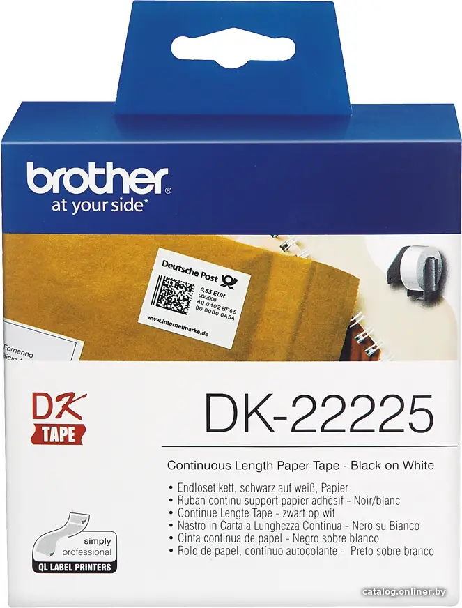 Купить Лента Brother DK22225 белая неразрезанная бумажная лента для наклеек (38 мм x 30,48 метров), цена, опт и розница