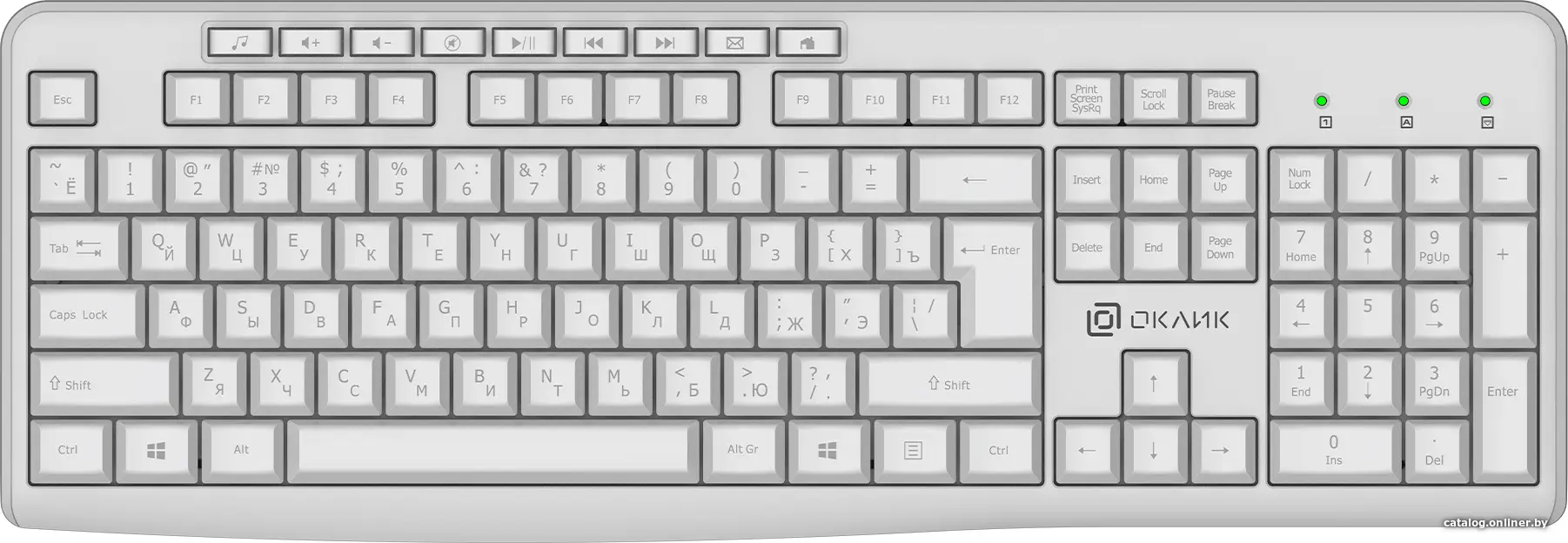 Купить Клавиатура Oklick K225W белый, цена, опт и розница