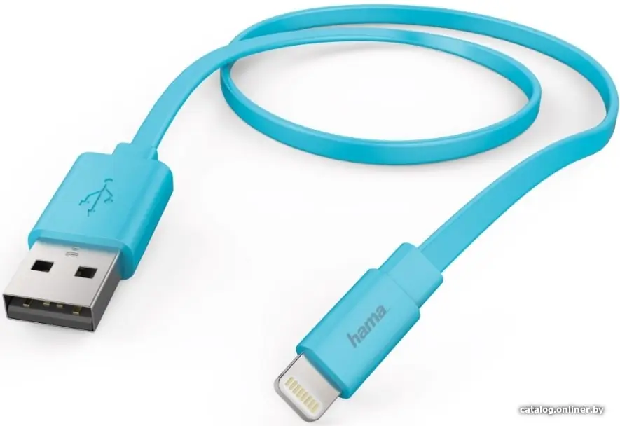 Купить Кабель USB 2.0 вилка - Apple Lightning 8pin 1,2м Hama 'Flat' Charging/Data Cable синий (00173646), цена, опт и розница