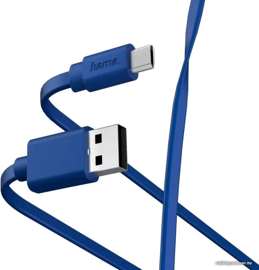 Купить Кабель USB 2.0 вилка - microUSB вилка 1м Hama 'Flat' Charging/Data Cable синий, цена, опт и розница